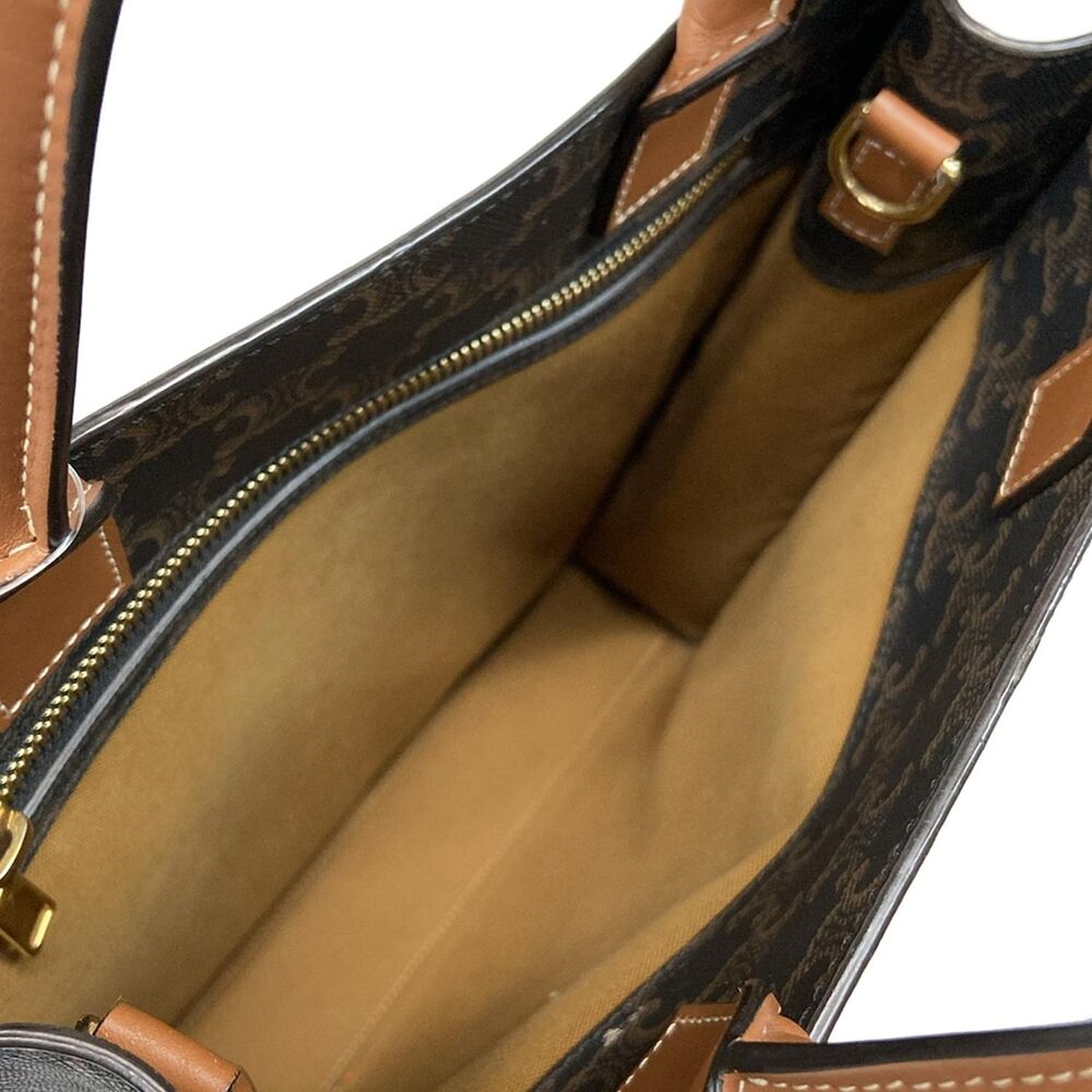 Celine Small Vertical Cabas Tote Bag Black Brown Triomphe Canvas Calf Skin - Picture 7 of 15